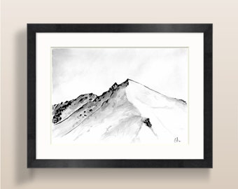 Poster drawn in Indian ink - At the top of the Alps - Poster A4.