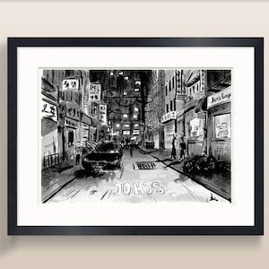 Poster drawn in Indian ink - Street of New York - Poster A4.