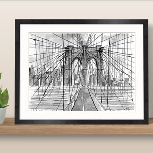 Poster drawn in Indian ink - Brooklyn Bridge - Poster A4/A3.