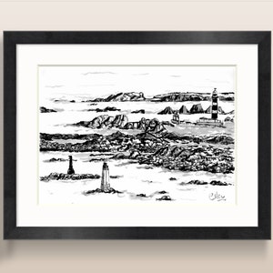 Poster drawn in Indian ink - Breton Landscape - Poster A4.