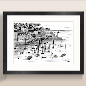 Poster drawn in Indian ink - Port of Sauzon - Poster A4.
