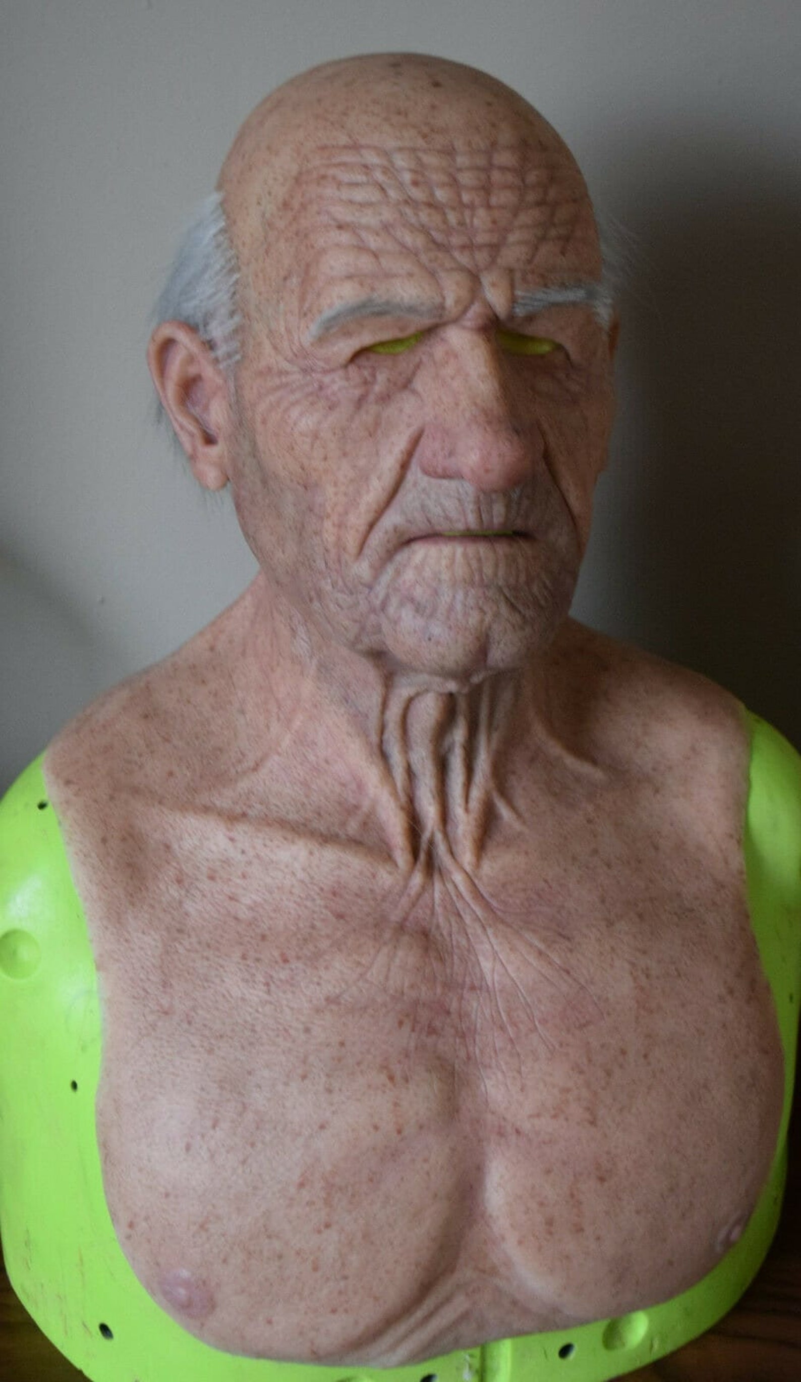 OLD Man MASK, Realistic Silicone, Bald Head Punched Hairs Water & Heat