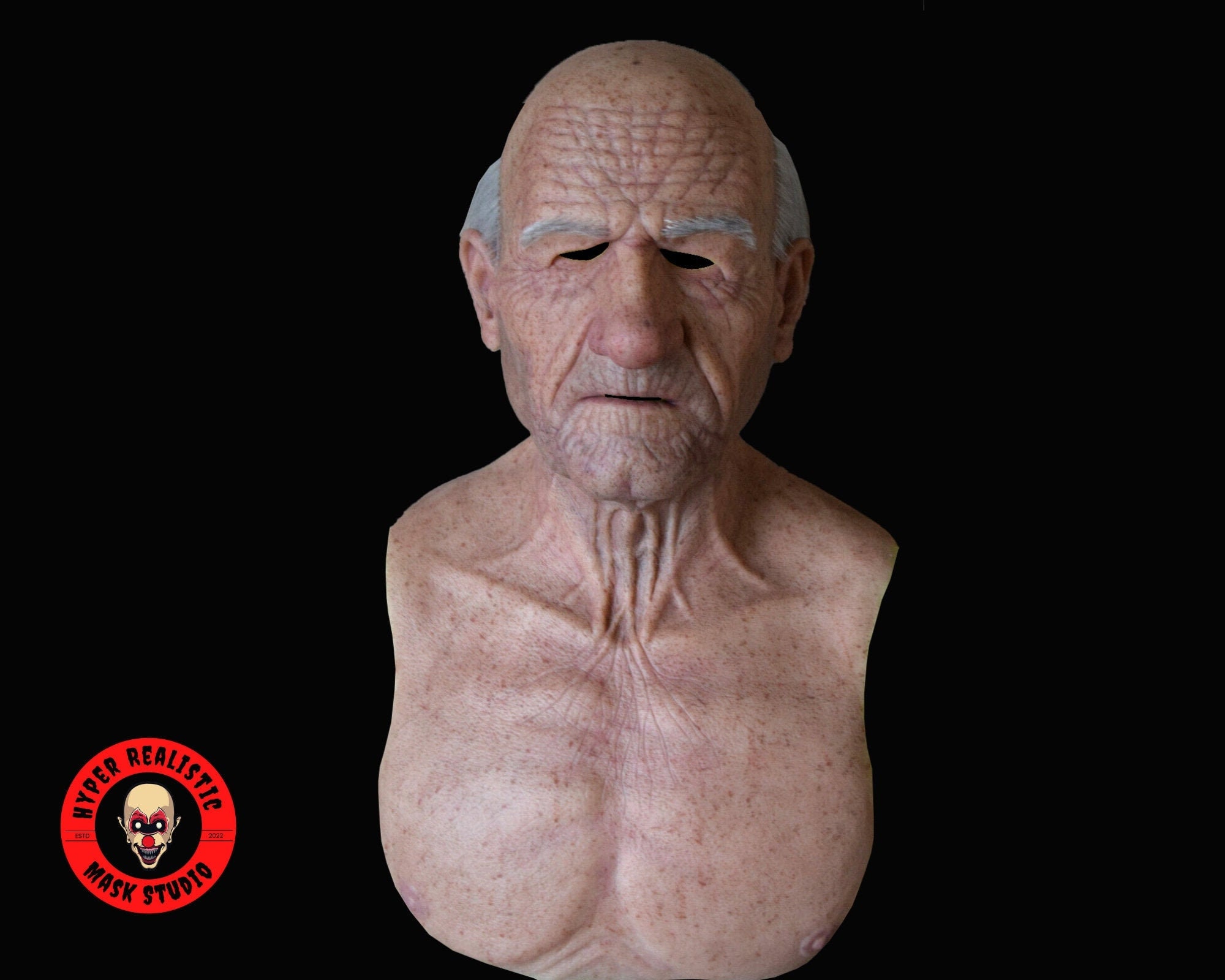 OLD Man MASK, Realistic Silicone, Bald Head Punched Hairs Water & Heat ...