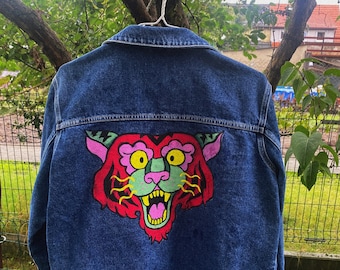 Hand-painted denim jacket - Funky Tiger