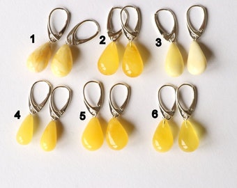 Small Baltic amber earrings, yellow amber earrings, classic drop shape resin earrings, elegance earrings,gift for wife girlfriend sister mom