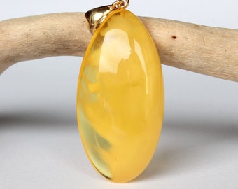 Long pendentif ambré jaune, bijoux naturels en ambre baltique, perle ambre en forme de larme, bijoux en ambre royal unique, pendentif en pierres précieuses 10,6 g.