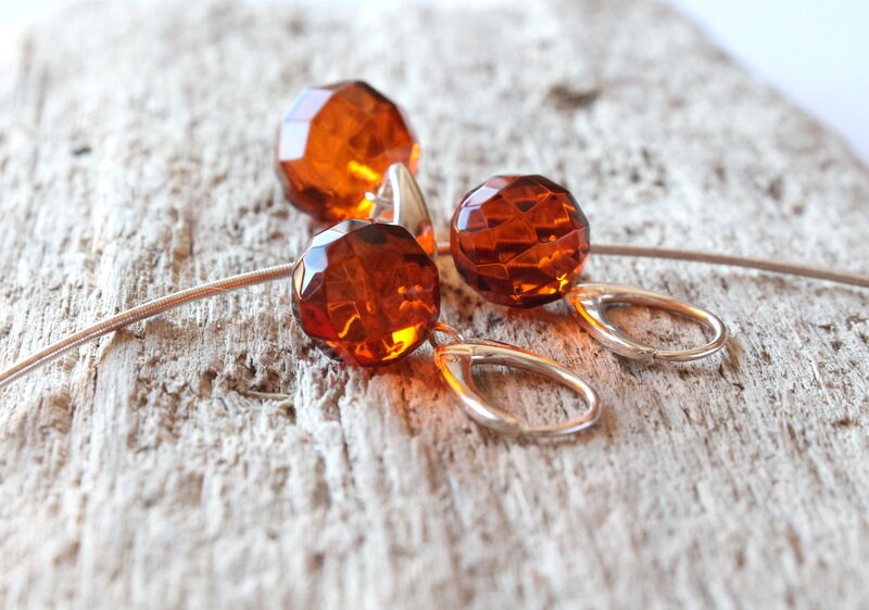 Sertissage ambre baltique, boucles d'oreilles ambrées ambrées ambres ambres orange facettées, ambre baltique naturel, bijoux en ambre de cognac, ensem
