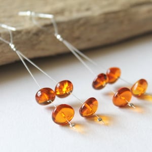 Long amber earrings, Amber jewelry, long earrings, dangle earrings, elegant amber earrings, cognac amber earrings, cognac color earrings