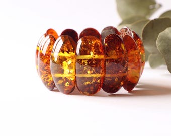 Huge cognac Baltic amber bracelet, Natural Baltic amber bracelet, fashion brown color amber bracelet for adult, handmade gift from Lithuania