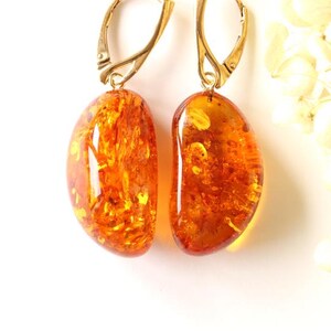 Natural Baltic amber earrings light cognac color, handmade high quality amber earrings, large dangle classy women gemstone jewelry