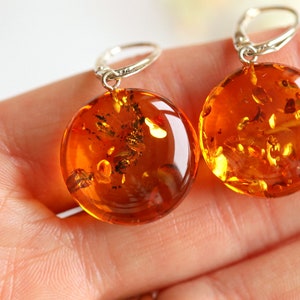 Dangle amber earrings, amber jewelry, round amber earrings, sterling silver clasp, natural Baltic amber,cognac amber earrings,round earrings image 4
