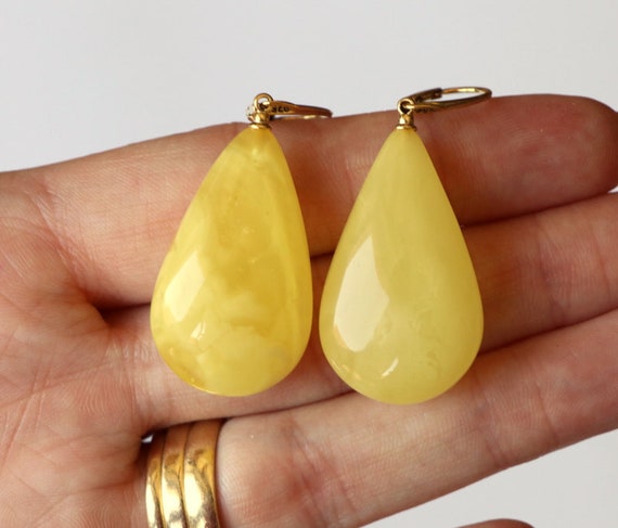 Royal Yellow Amber Earrings Drops Amber Earrings Teardrop Yellow