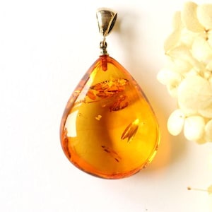 Orange amber pendant, amber jewelry, cognac gold color amber pendant, natural Baltic amber, big gemstone pendant, pure amber pendant gift