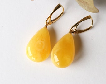 Yellow color teardrop amber earrings unique color white amber jewelry natural Baltic amber luxury earrings for women gem earrings gift