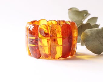 Unique ground color Baltic amber bracelet for woman, gemstone amber jewellery, lemon orange amber bracelet for gift, brown amber jewelry