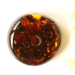Big Baltic amber doughnut pendant, cognac amber pendant with hole, natural Baltic amber, amber jewelry, amber donut, amber amulet medallion