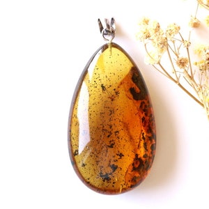Pendentif en ambre couleur citron avec inclusion, pendentif bijou en ambre transparent avec insecte, pierre d&#39;ambre avec mouche, pendentif en ambre balte naturel