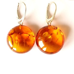Dangle amber earrings, amber jewelry, round amber earrings, sterling silver clasp, natural Baltic amber,cognac amber earrings,round earrings EARRINGS B