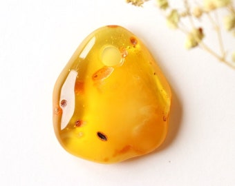 Boho style yellow color natural amber stone pendant, amber pendant with hole, free style organic rare amber jewelry, gift for nature lovers