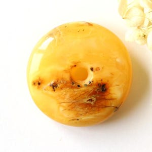 yellow color Baltic amber donut pendant, gemstone doughnut orange amber pendant with hole, boho genuine amber pendant jewelry gift
