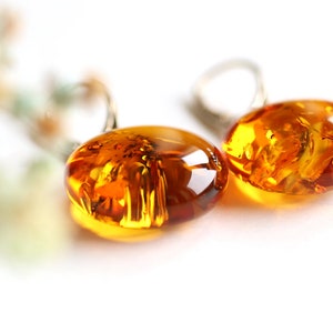 Dangle amber earrings, amber jewelry, round amber earrings, sterling silver clasp, natural Baltic amber,cognac amber earrings,round earrings image 2
