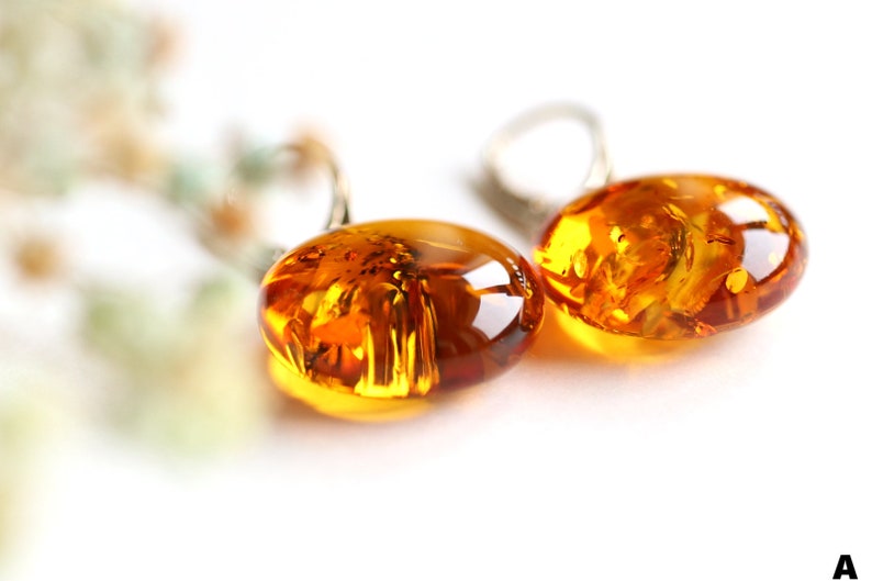 Dangle amber earrings, amber jewelry, round amber earrings, sterling silver clasp, natural Baltic amber,cognac amber earrings,round earrings image 2