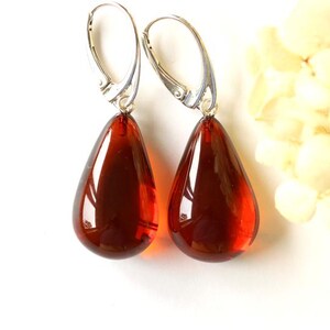 Cherry color amber earrings drop round shape earrings natural amber jewelry dangle dark red color amber earrings gemstone for woman gift