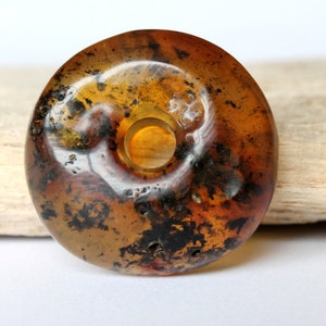 Baltic amber donut pendant, amber amulet stone, natural baltic amber, good luck charm amber stone, organic pendant with grass,amber doughnut