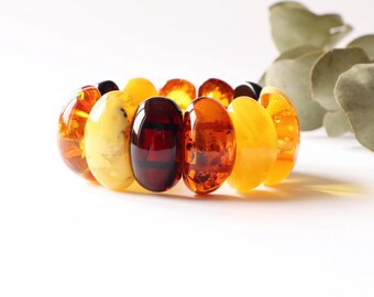 Luxury Baltic amber bracelet, multicolor royal Baltic amber jewelry for adult, natural amber stones, massive colorful amber bracelet gift