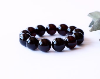 16 mm dark cherry color Baltic amber bracelet, round beads royal natural amber jewelry, handmade large beads amber bracelet for adult