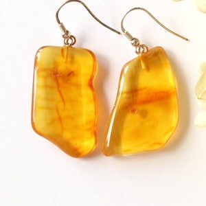 Very large Baltic amber earrings, genuine amber jewelry, organic lemon amber earrings, natural shape amber, big yellow lemon color amber