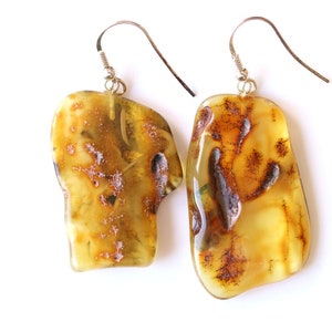 Lemon green amber earrings, rectangle shape natural Baltic amber earrings, big dangle unique amber earrings, massive amber jewelry gift idea