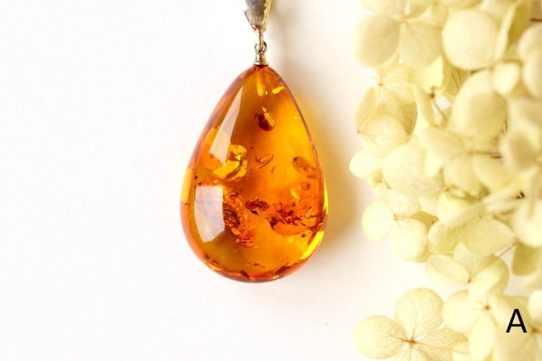 Golden Amber Pendant, Genuine Baltic Amber, Amber Jewelry, Drop Shape ...