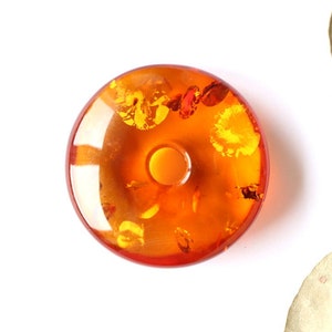 Massive orange donut amber pendant, round shape cognac doughnut Baltic amber, gemstone donut pendant with hole, safe button amber stone gift