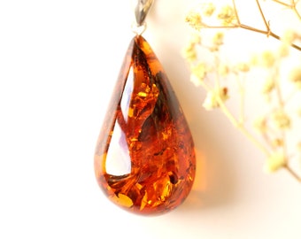 Large cognac amber pendant golden color drop amber natural Baltic amber pendant massive amber jewelry big amber pendant gift idea amber bead