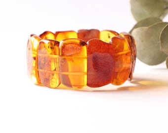 Authentic natural Baltic amber bracelet, transparent lemon color amber bracelet, classic style handmade orange rectangle shape bracelet