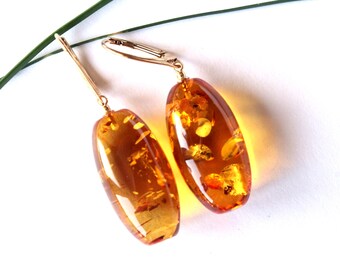 Boucles d’oreilles exclusives en ambre orange, ambre naturel de la Baltique, bijoux en pierres précieuses, boucles d’oreilles en ambre en pierre de résine, boucles d’oreilles en ambre miel royal pour elle, cadeau