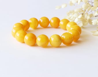 Butterscotch 100% natural Baltic amber bracelet, 14.5 mm royal round orange color Baltic amber jewelry bracelet