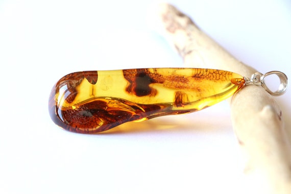 Pendentif Argent 925 & Ambre Baltique Cognac - Bijou Exclusif Unique, Neuf Avec étiquettes