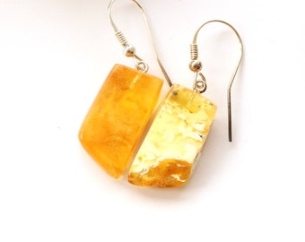 Raw white amber earrings, white amber earrings, unique color amber jewelry, natural Baltic amber, pure amber earrings, gemstone earrings