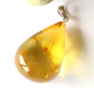 Pendentif insecte en ambre, pendentif en ambre clair avec mouche, pierre à inclusions, bijoux en ambre citron, pierre d&#39;ambre transparente, ambre en résine fossile