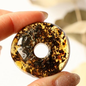 Black amber doughnut, round amber pendant, baltic amber jewelry, dark amber pendant, black donut amber, amulet gem donut, deep color amber