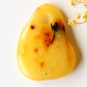 Marble color amber stone pendant, 100% natural Baltic amber, orange yellow amber stone, unique color Baltic stone, untreated amber jewelry