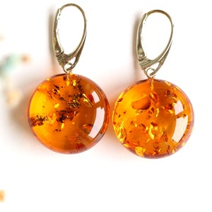 Dangle amber earrings, amber jewelry, round amber earrings, sterling silver clasp, natural Baltic amber,cognac amber earrings,round earrings EARRINGS A