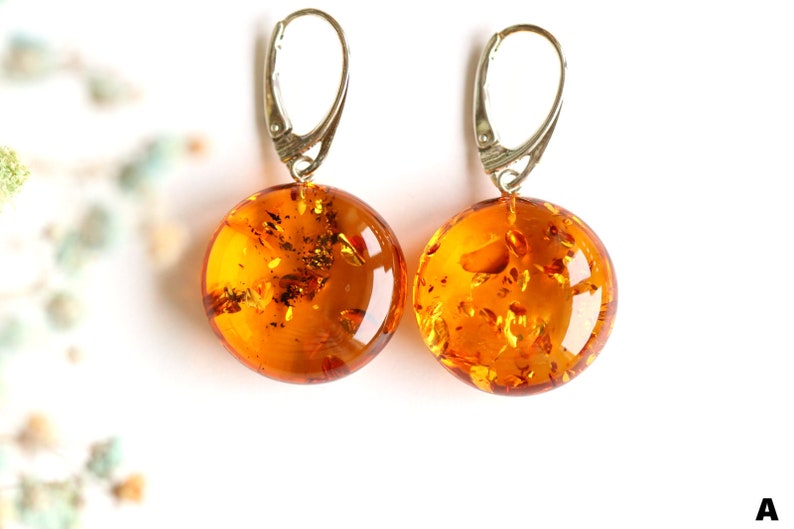 Dangle amber earrings, amber jewelry, round amber earrings, sterling silver clasp, natural Baltic amber,cognac amber earrings,round earrings EARRINGS A