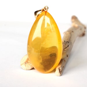 Orange color amber pendant, antique amber jewelry, natural Baltic amber with gold, drop shape butterscotch amber pendant, gemstone jewelry