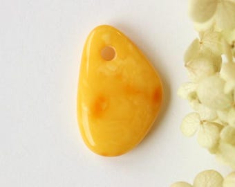 Orange color natural Baltic amber pendant, amber pendant with hole, boho syle handmade amber jewelry, thin genuine amber stone jewellery