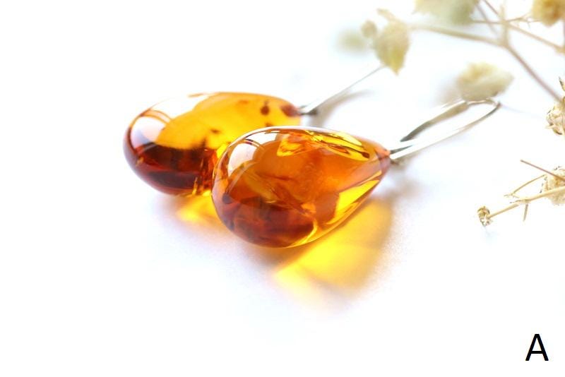 Classic Drops Shape Baltic Amber Earrings, Orange Color Amber Earrings ...