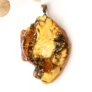 Unique style Baltic amber pendant, yellow brown color thin amber pendant stone, handmade resin gemstone natural shape pendant for woman