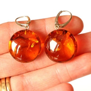 Dangle amber earrings, amber jewelry, round amber earrings, sterling silver clasp, natural Baltic amber,cognac amber earrings,round earrings image 9